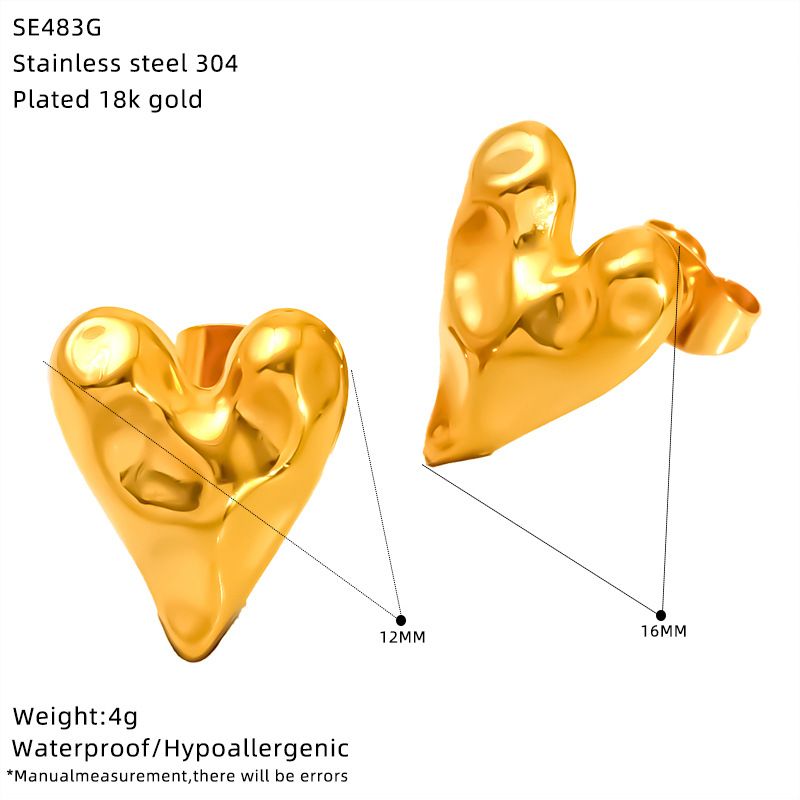 Earrings Unisex Jewelry Fashion Exaggerated Gold Stainless Steel Concave And Convex Hammer Pattern Prismatic Symmetrical Earrings_voghion.com