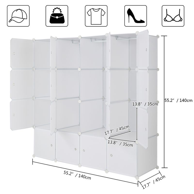 Cube Organizer Stackable Plastic Cube Storage Shelves Design Multifunctional Modular Closet Cabinet with Hanging Rod RT_voghion.com