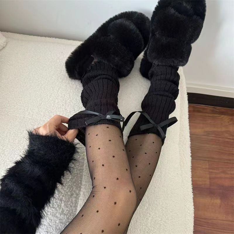 Bandschleife gestreift Herbst Winter warm Push JK College Stil Mitte der Wade schwarz weiß Wadensocken_voghion.com