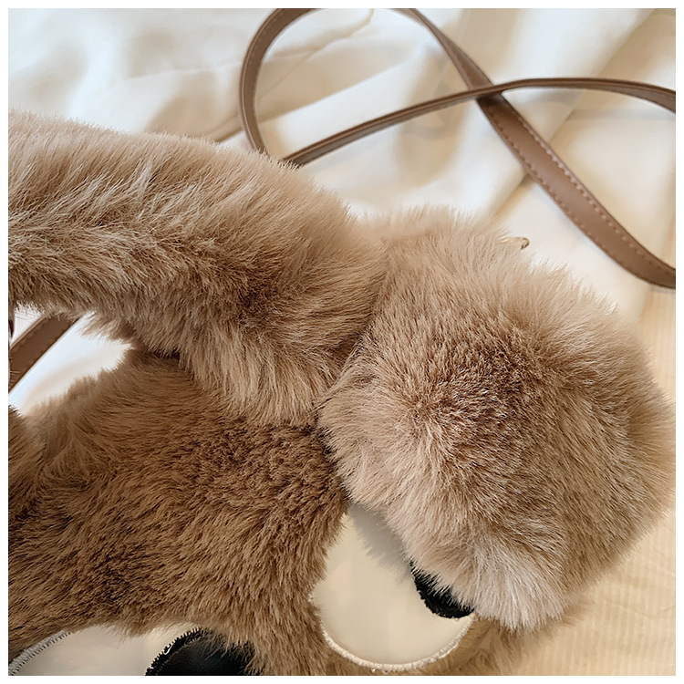 Autumn and Winter Plush 2023 New Cute Big Tote Single Shoulder Crossbody Cross Eyed Puppy Bag_voghion.com