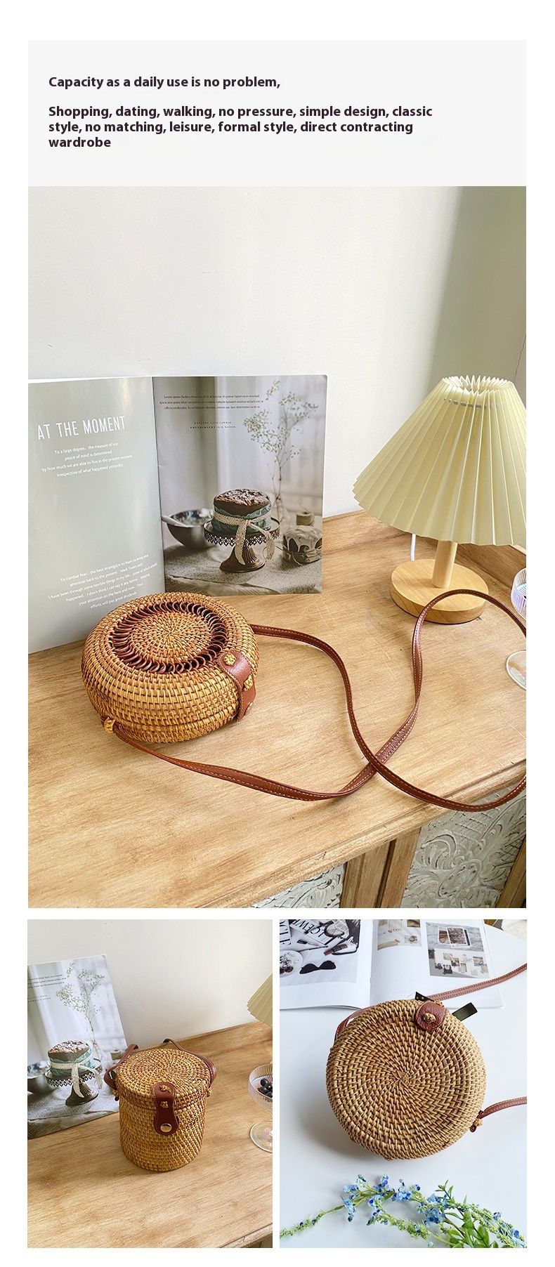 Nuova borsa in tessuto di vite con mini borsa a croce diagonale Cestino serie foresta Borsa con fibbia in pelle a spalla singola intrecciata a mano in arte vintage_voghion.com