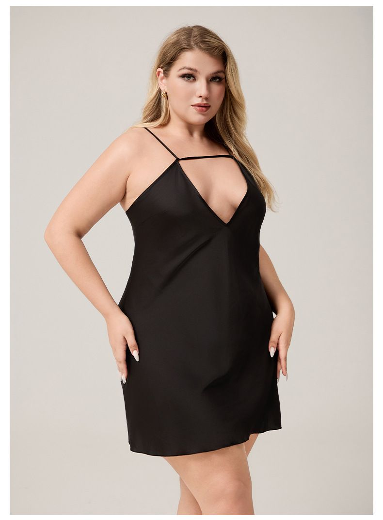 Large Size Women's Pajamas Ice Silk Women's Suspenders Sexy Short Nightgown Vest V-collar Loungewear_voghion.com