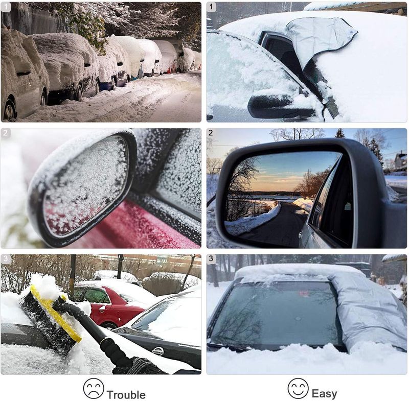 Zaštita za snijeg za automobil s ušima, tkanina Oxford, zaštita za snijeg za automobil s poklopcem retrovizora, crnim ljepilom, zimska zaštita za snijeg za automobil_voghion.com