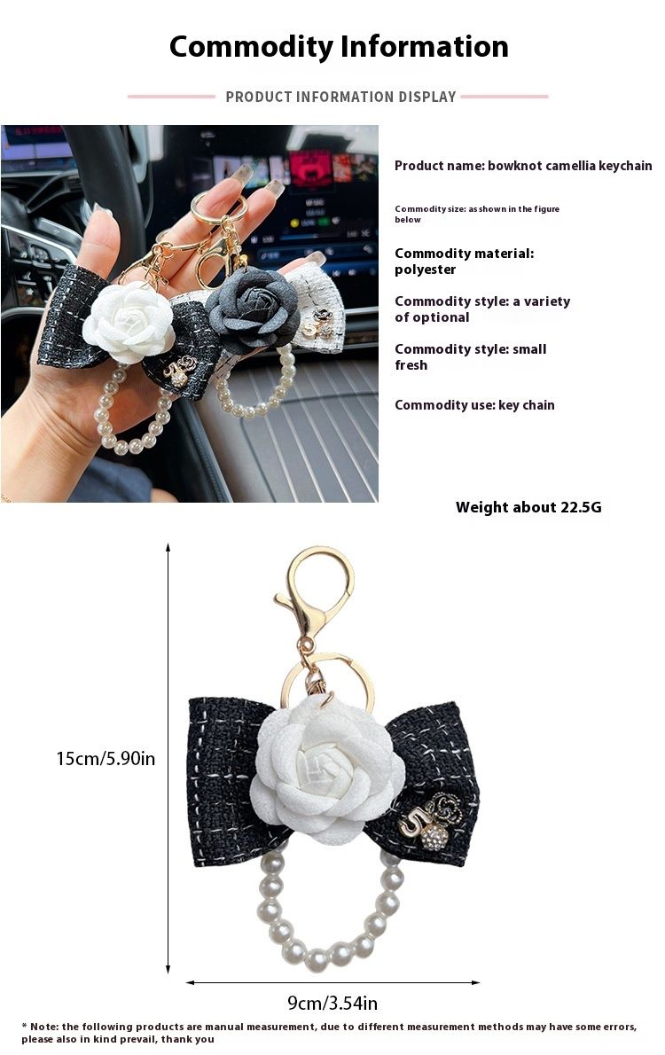 Personalized pearl chain, small fragrance bow, camellia creative and exquisite car keychain, bag decoration, female_voghion.com