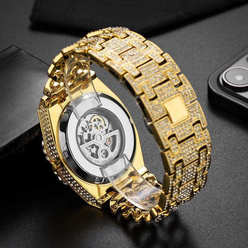 Ice Watch Full Diamond Hip Hop Cuban Chain Splicing Hollow Automatic Mechanical Watch Men's Watch_voghion.com