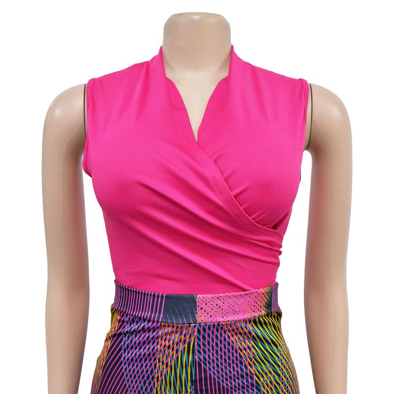 Set di due pezzi di pantaloni senza maniche con scollo a V stampati a colori da donna_voghion.com