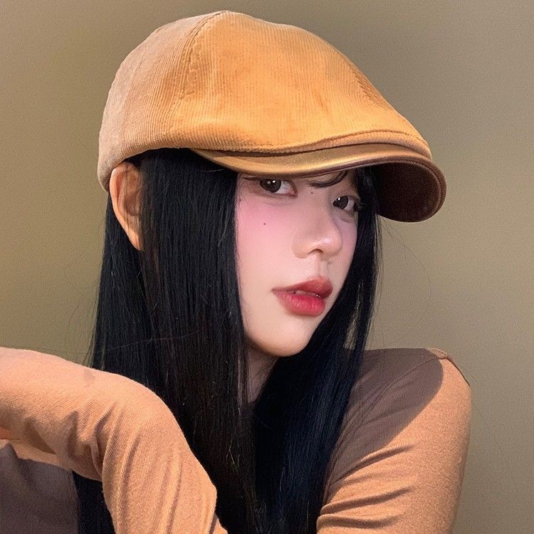 Berretto in velluto a coste in stile coreano per donna, basco reversibile versatile per primavera e autunno, ampia circonferenza della testa,_voghion.com