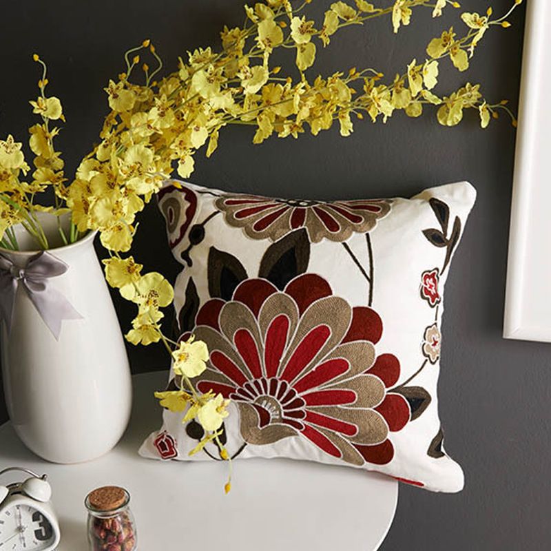 Factory direct high-grade cotton towel embroidery sofa pillow case flower and bird cotton embroidery cushion gift customization_voghion.com