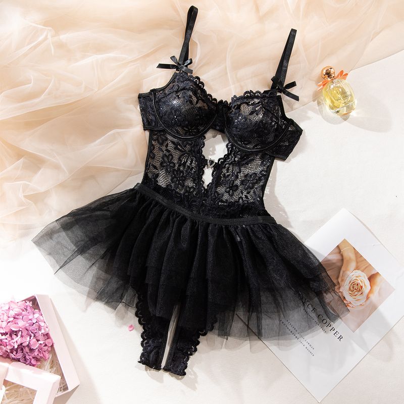 Body in pizzo trasparente senza schienale da donna - Completo intimo sexy e giocoso (S/M/L, rosso/nero)_voghion.com