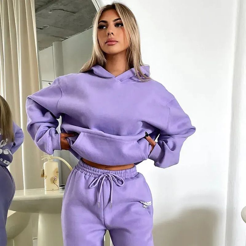 Damen Herbst und Winter neues Sweatshirt-Set, modisches sportliches LOGO Langarmpullover mit Kapuze Sweatshirt zweiteiliges Set_voghion.com