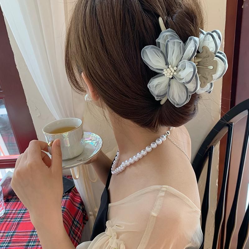Lace Flower Grab Clip, Premium French Vintage Ins Niche Design Shark Clip Hairpin Summer Hair Accessories_voghion.com