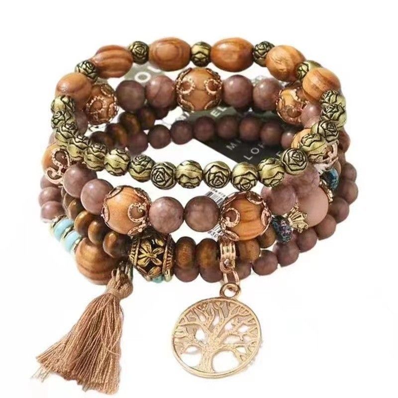 Ins Style Ethnic Bracelet Simple Forest Series Wooden Beads Bohemian Unisex Travel Photo Jewelry_voghion.com