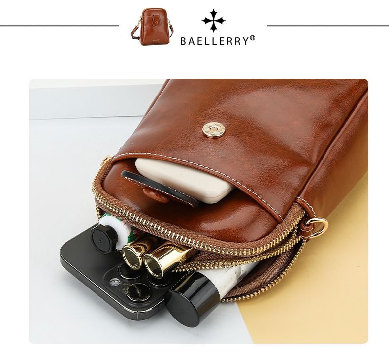 Borsa per cellulare nuova borsa a tracolla con doppia cerniera in pelle cerata da donna Baellerry versatile borsa a tracolla portamonete_voghion.com