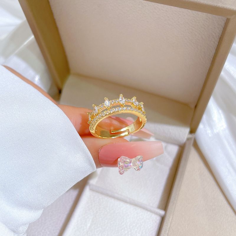 【 Ouro verdadeiro 】 Casamento com diamantes completos e camada dupla com abertura ajustável, anel simples feito à mão, anel de par de casal_voghion.com