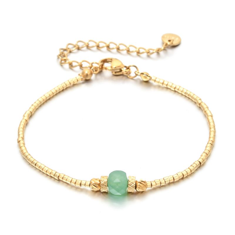 New Luxury Square Natural Stone Lapis Lazuli Amethyst Bracelet Simple Personality Rice Beads Gold Color Thin Women_voghion.com