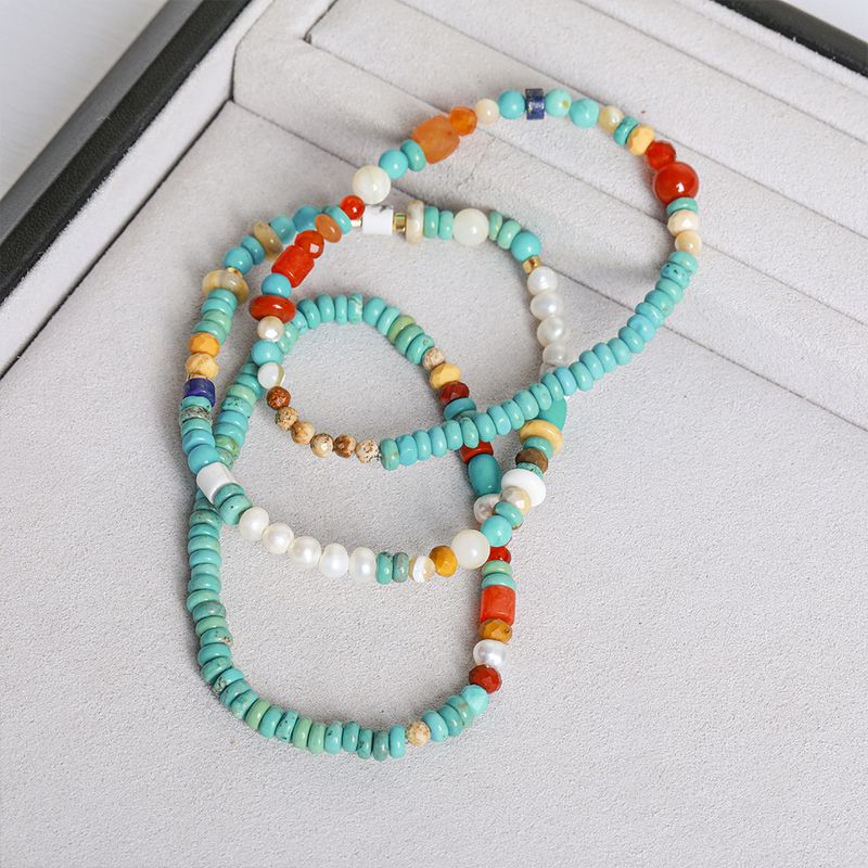 Women's Jewelry Colorful Natural Blue Turquoise Beaded Necklace Round Popular Style, Light Luxury, Niche Pearl, High End Simple Suit_voghion.com