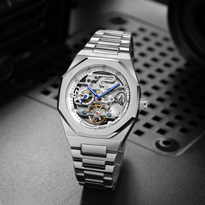 Men's Automatic Mechanical Watch With Luminous Hands, Three Subdials, And Day Display - Stainless Steel Band Six Pin Week Steel Belt Mechanical Watch_voghion.com