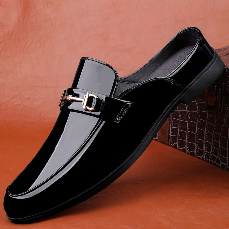 Euro Step Large Size Casual Leather Shoes 2025 Summer New Loafers Men Crocodile Pattern Half Slippers Men's Moccasins_voghion.com