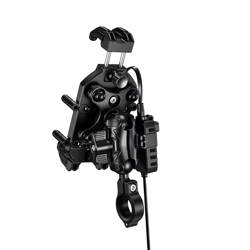 Motorcycle Phone Mount With 15W Wireless 30W USB-C Charger| Anti-Theft Handlebar Holder For IPhone Android Phones_voghion.com