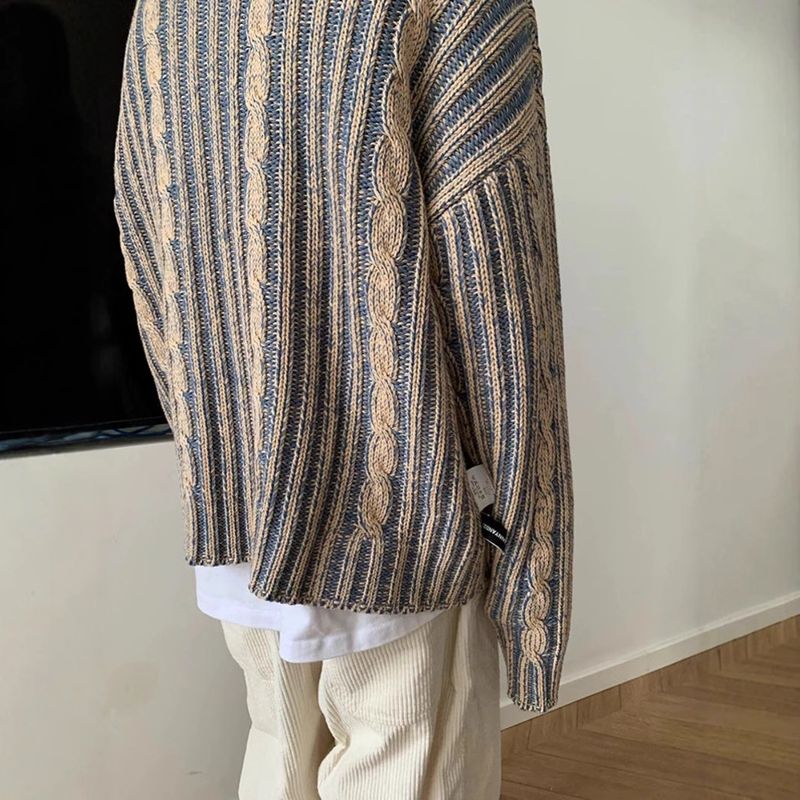 Cleanfit Men's High-End Sweater Autumn Winter Korean Style Color-Block Crew Neck Casual Knitwear_voghion.com