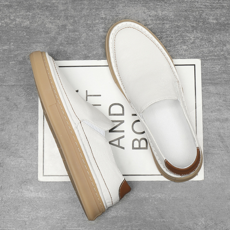 Mocassini traspiranti casual per autunno e inverno, nuovi da uomo in versione coreana, con una gamba sola, piccole scarpe bianche in pelle per uomo_voghion.com