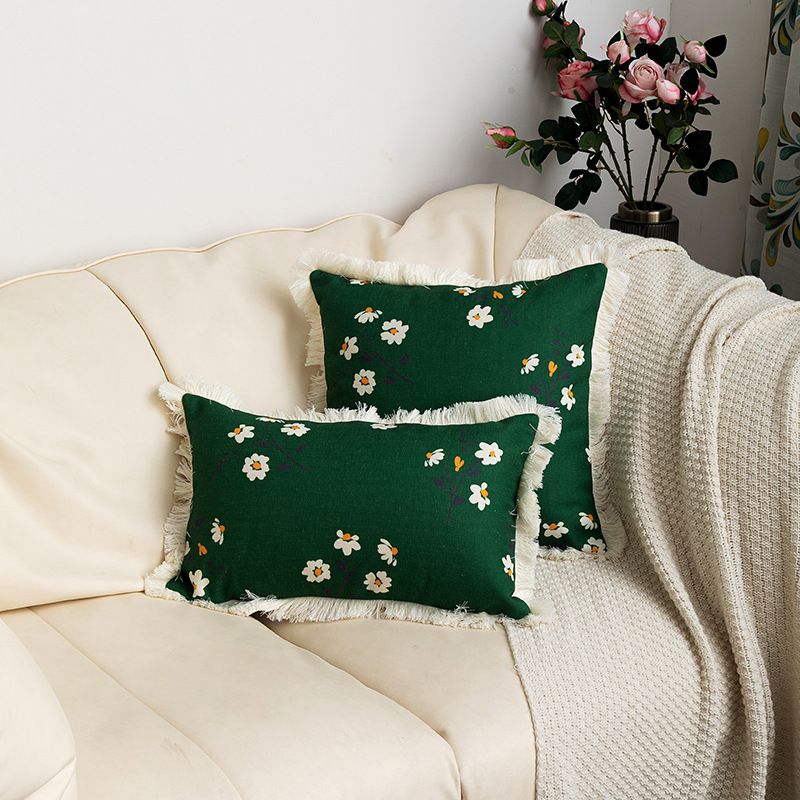 European and American style around tassel edge decorative plant flower cotton linen printed pillowcase home decoration sofa cushion cover_voghion.com