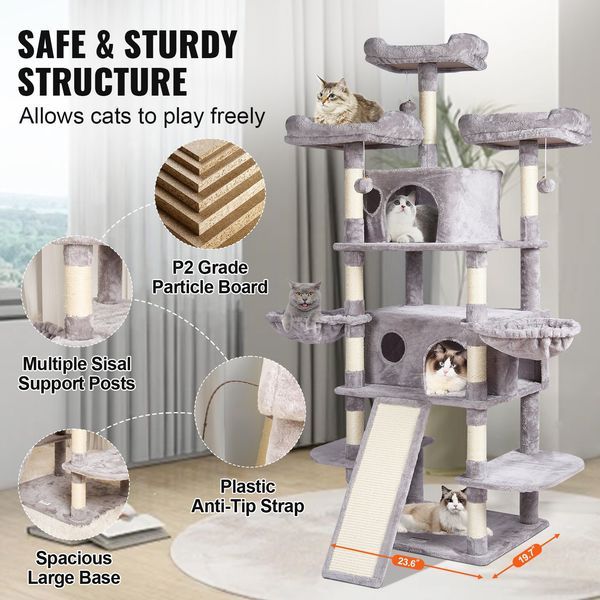 Cat Tree 68.5' Cat Tower For Indoor Cats With Cat Condos Scratching Post_voghion.com
