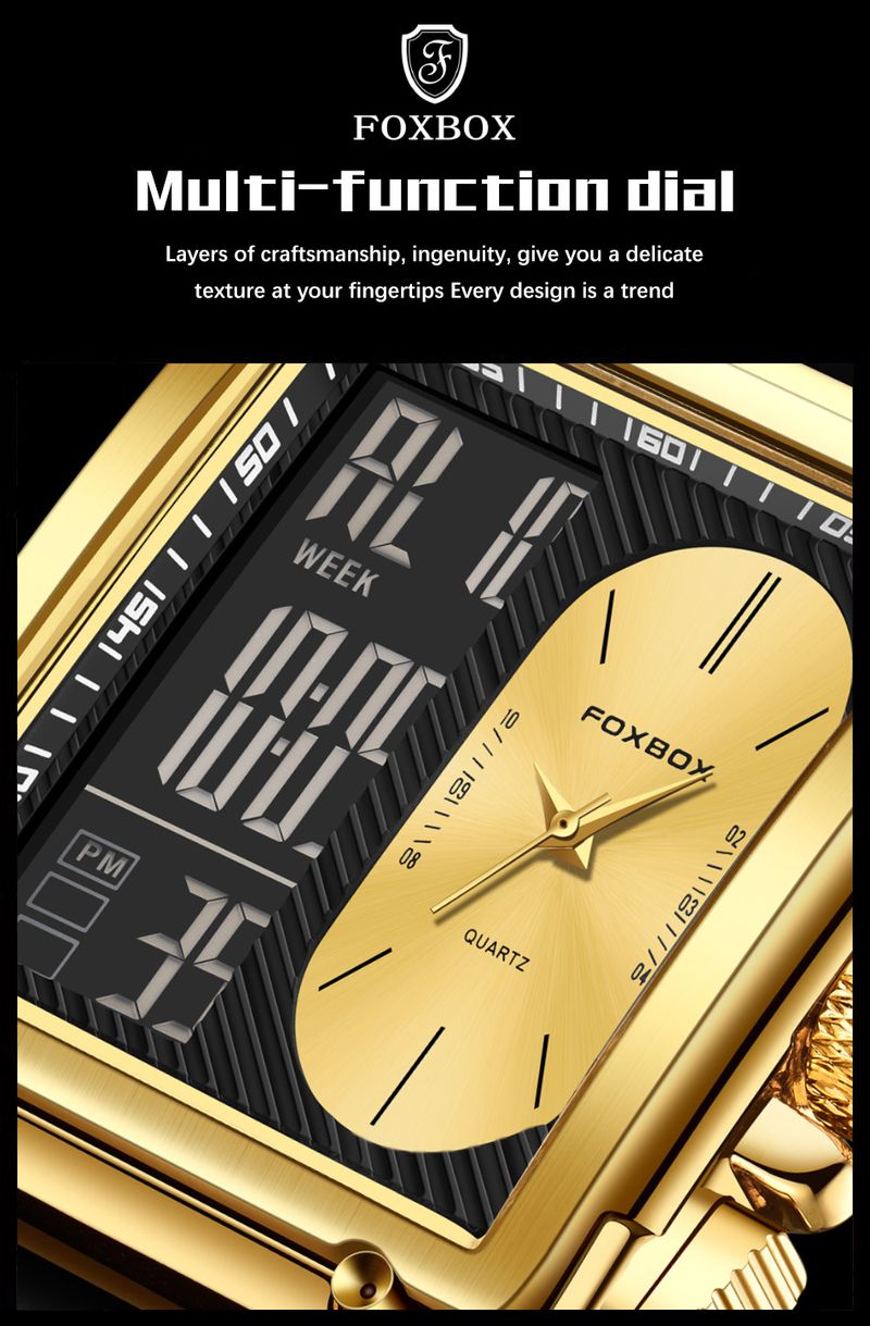 Men's Multifunctional Sports Watch With Luminous Display, Waterproof, Durable Silicone Strap, Mineral Glass, Digital & Analog Display_voghion.com