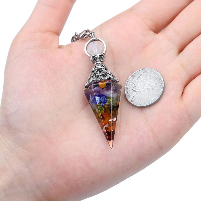 Hexagonal Crystal Pendulum - Antique Silver Plated Divination Tool With Semi-Precious Stones_voghion.com