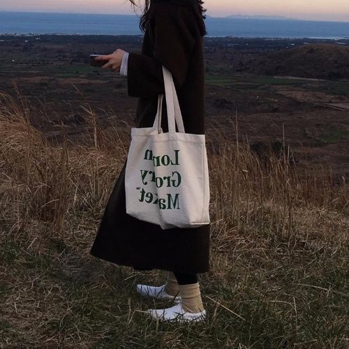 2025 New Zipper Letter Large Capacity Bag Korean Style Simple Literary Women's Canvas Tote Shopping_voghion.com