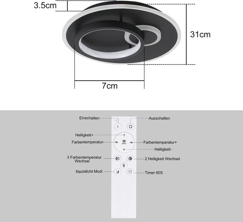 Glitzerlife Deckenlampe Led Deckenleuchte Wohnzimmer - Dimmbar Mit Fernbedienung Schlafzimmerlampe Modern Design Wohnzimmerlampe Für Arbeitszimmer Jugendzimmer_voghion.com