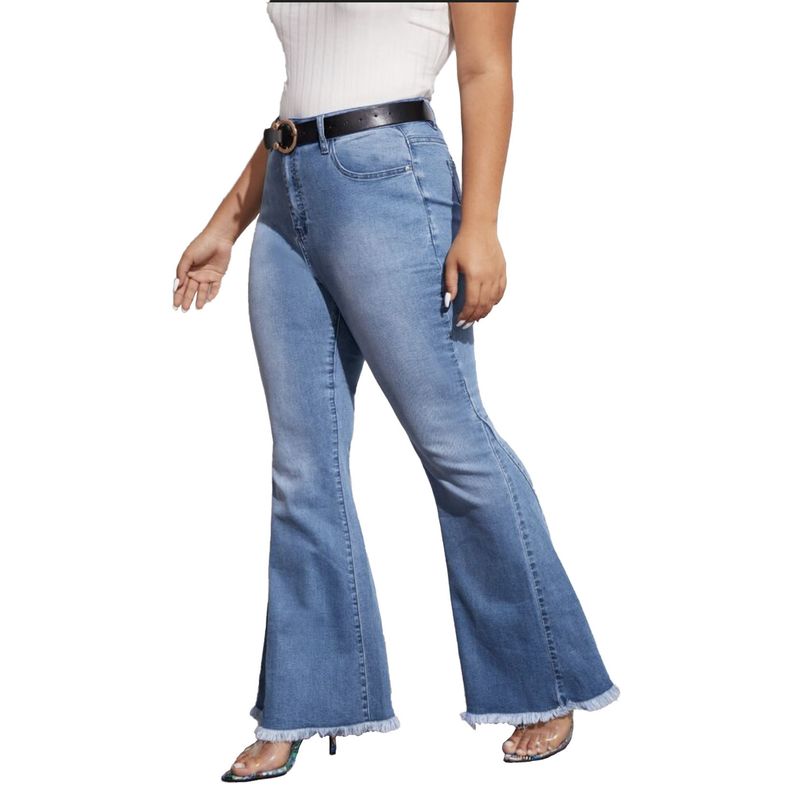 Women's clothing HSF2347 fashion versatile wide-leg washed stretch denim bell-bottom pants_voghion.com
