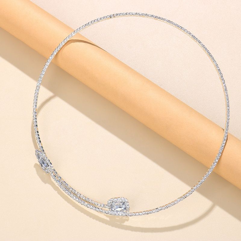 gioielli diamante rotondo lucido apertura clavicola catena tendenza semplice strass collare donna choker_voghion.com