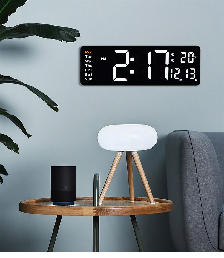 16 Zoll große digitale LED-Wanduhr mit Datums- und Temperaturanzeige, modernes minimalistisches Design für Wohnzimmer/Schlafzimmer/Büro, weißes/schwarzes Gehäuse mit_voghion.com