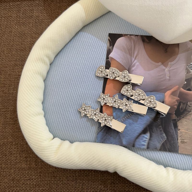 Horquilla de metal con forma de estrella de amor de diámetro completo Y2K, dulce y sexy, con flequillo para la frente, pinza de pico de pato para chica, accesorios para el cabello para mujer_voghion.com