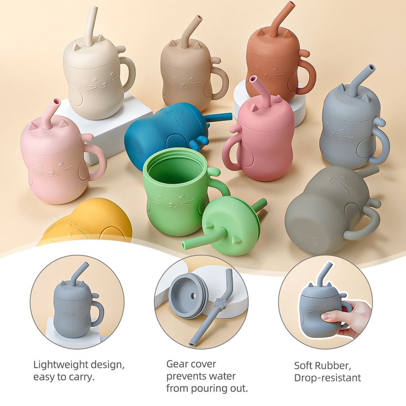 150ML 1PC Taza de pajita de silicona para alimentación de bebés Biberón de aprendizaje para niños Vajilla anticalor a prueba de fugas Botella de agua para bebés_voghion.com