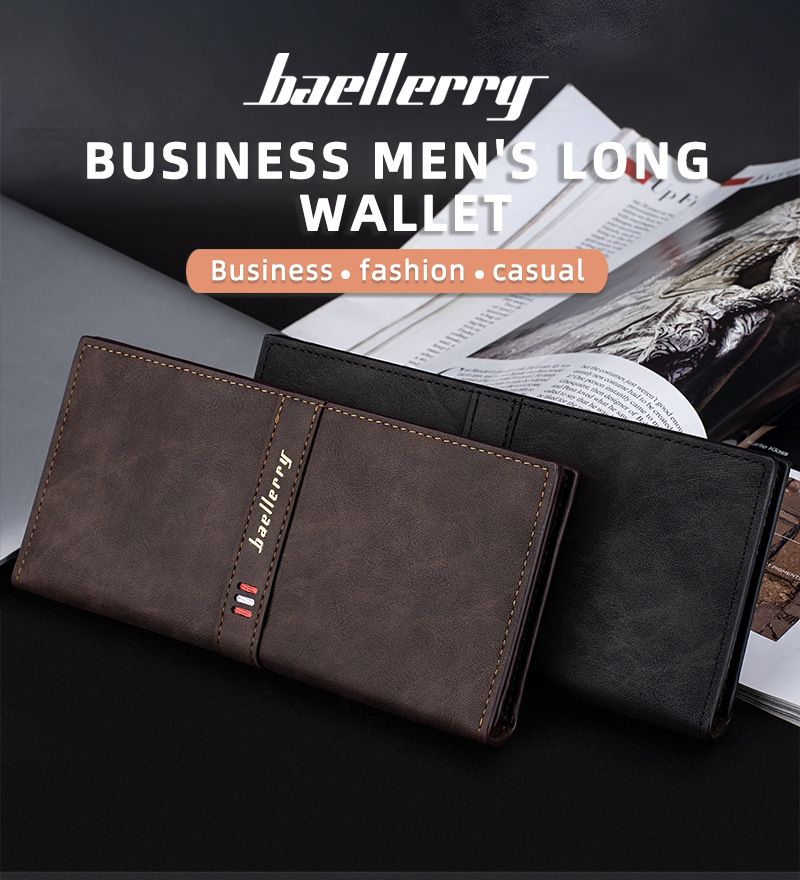 BAELLERRY Neue lange Herrenbrieftasche, europäisches und amerikanisches Retro-Design, Business-Brieftasche für mehrere Karten, Brieftasche aus weichem Leder mit Reißverschluss._voghion.com