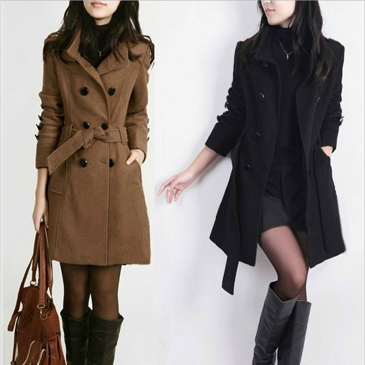 Women's slim long double-sided woolen coat trench coat_voghion.com