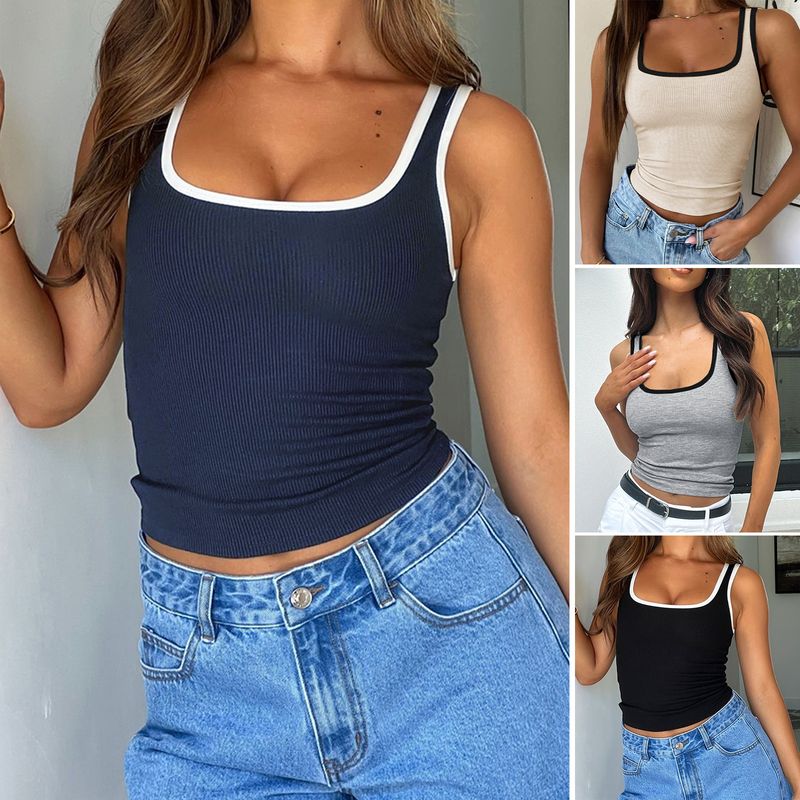 Diyun 2025 Spring Summer Y2K Sports Slim Fit Knitted Ribbed Color Block Tank Top Women's T-Shirt_voghion.com