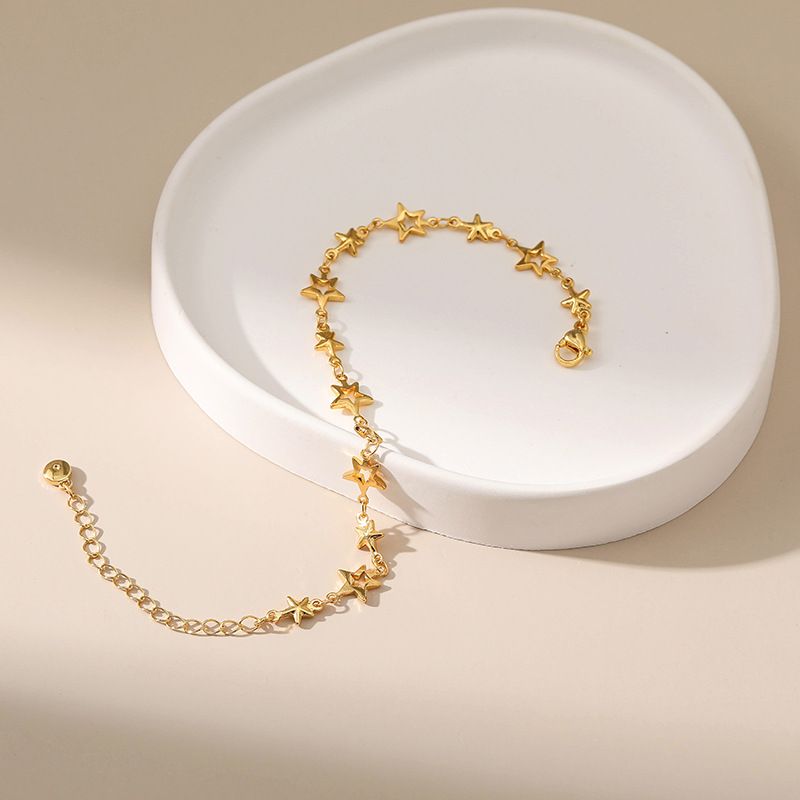 Star Niche Design Copper Plated K Real Gold Whitening Sweet Bracelet High End Extendable And Adjustable Creative Hand Jewelry_voghion.com