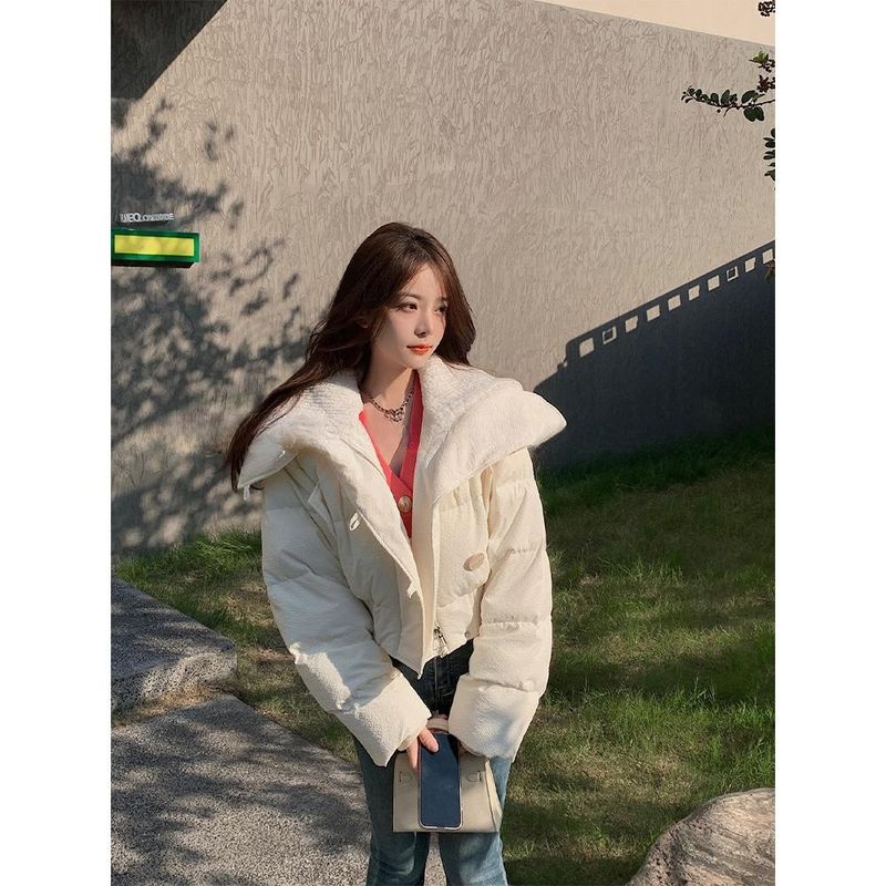 Parka invernali spessi e caldi da donna, alla moda coreana, in maglia, con collo grande, corti, in cotone, stile streetwear, versatili, con cerniera._voghion.com