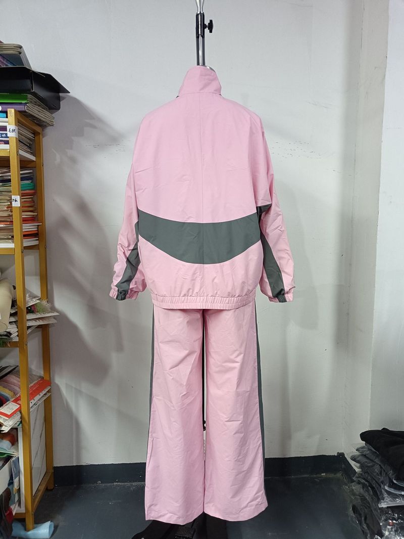 Women's Winter Sports Suit Zipper Color-Block Jacket Elastic Waist Floor-Length Pants Two-Piece Set Trendy Style_voghion.com