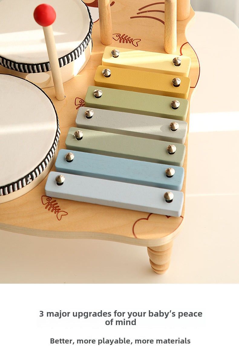 Gyerek fából készült zene ütőhangszer ütős zene doboló gong baba kézi dob oktatási játékok_voghion.com