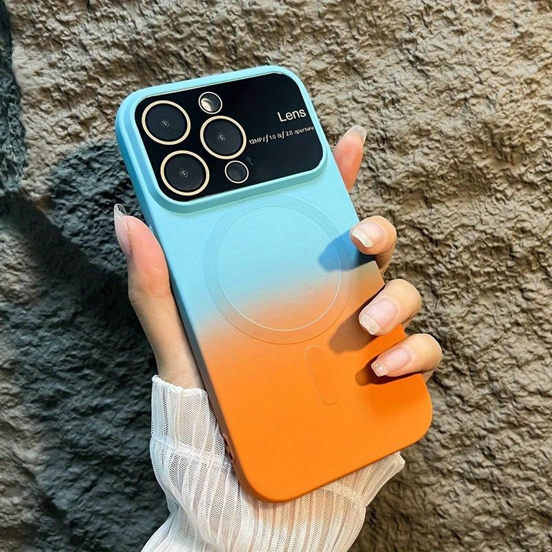 Novo estilo de luxo magnético gradiente cor telefone capa para 15 14 13 12 11 Pro Max Plus fosco 15 Pro magnético sem fio carregamento casos com protetor de lente_voghion.com