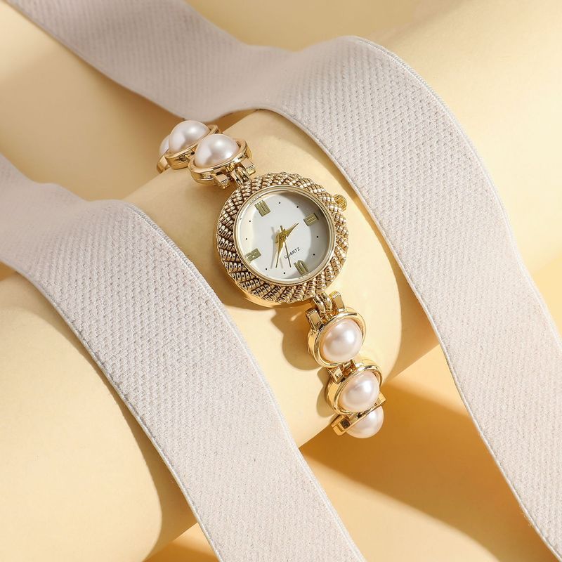 Nuovo stile, orologio al quarzo da donna, elegante, versatile, con bracciale di perle_voghion.com