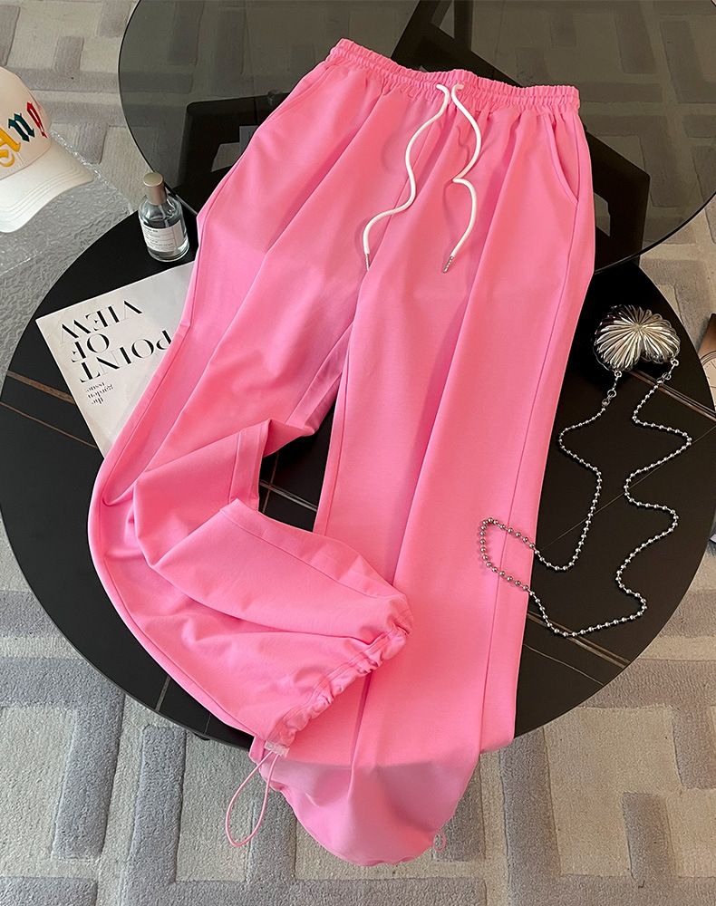 Women's trousers heavy industry embroidered sequined wide-leg pants drawstring leggings women's_voghion.com