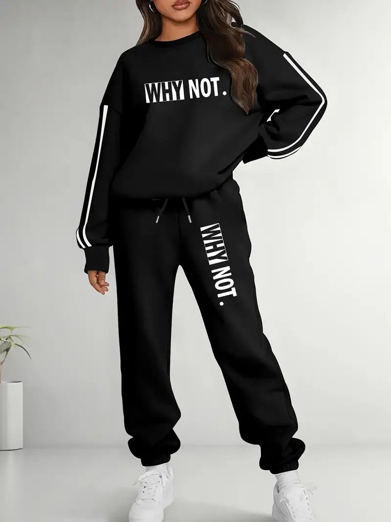 Conjunto informal de sudadera y jogger para hombre y mujer: ropa de estar por casa de polar suave con estampado elegante, cómodo conjunto de dos piezas para otoño e invierno._voghion.com