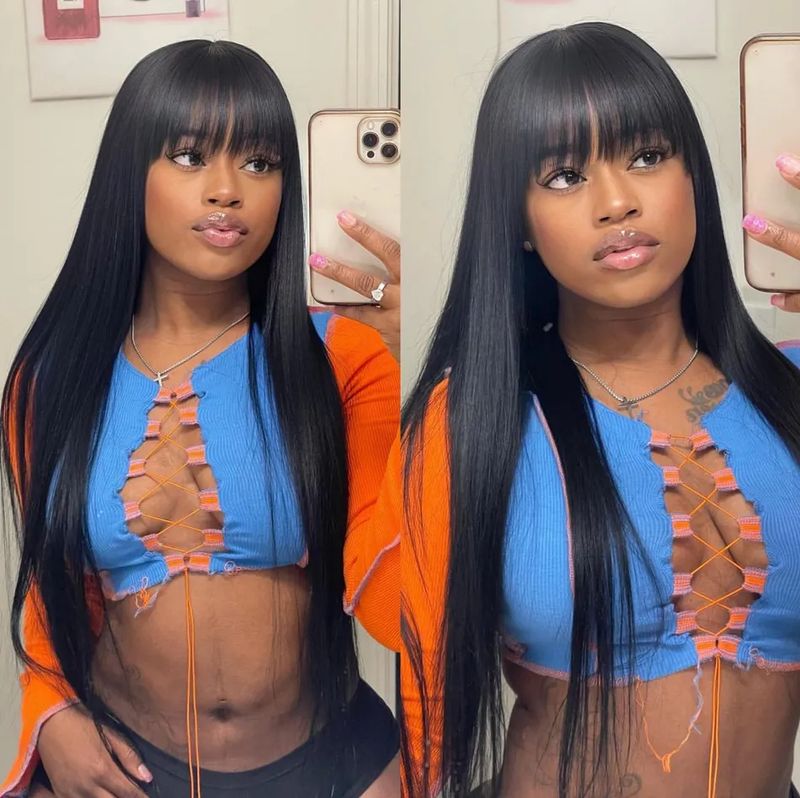 Hot Selling Bone Straight Fringe Bob 100% Mënschlech Perück fir Fraen Brasilianesch Hoer Voll Hine Made With Pony_voghion.com