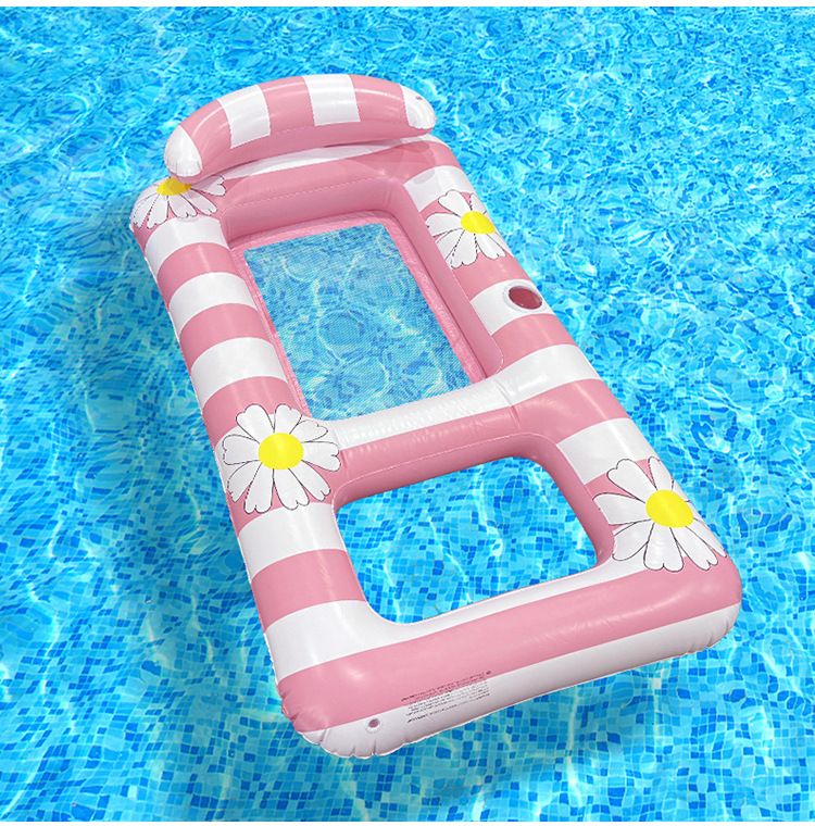Poltrona gonfiabile a righe quadrate con seduta in rete e poggiatesta - Galleggiante singolo in PVC per piscina per adulti (fondo antiscivolo ad asciugatura rapida)_voghion.com