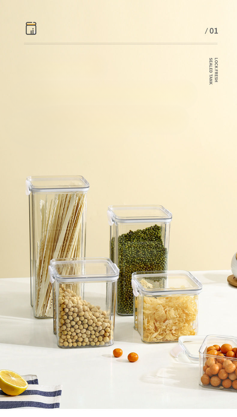 Sealed Food-Grade Container Kitchen Transparent Plastic Jar Grain Storage Box_voghion.com